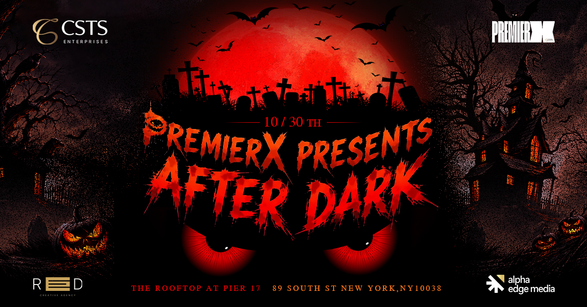 PremierX presents AFTER DARK — official Halloween event poster